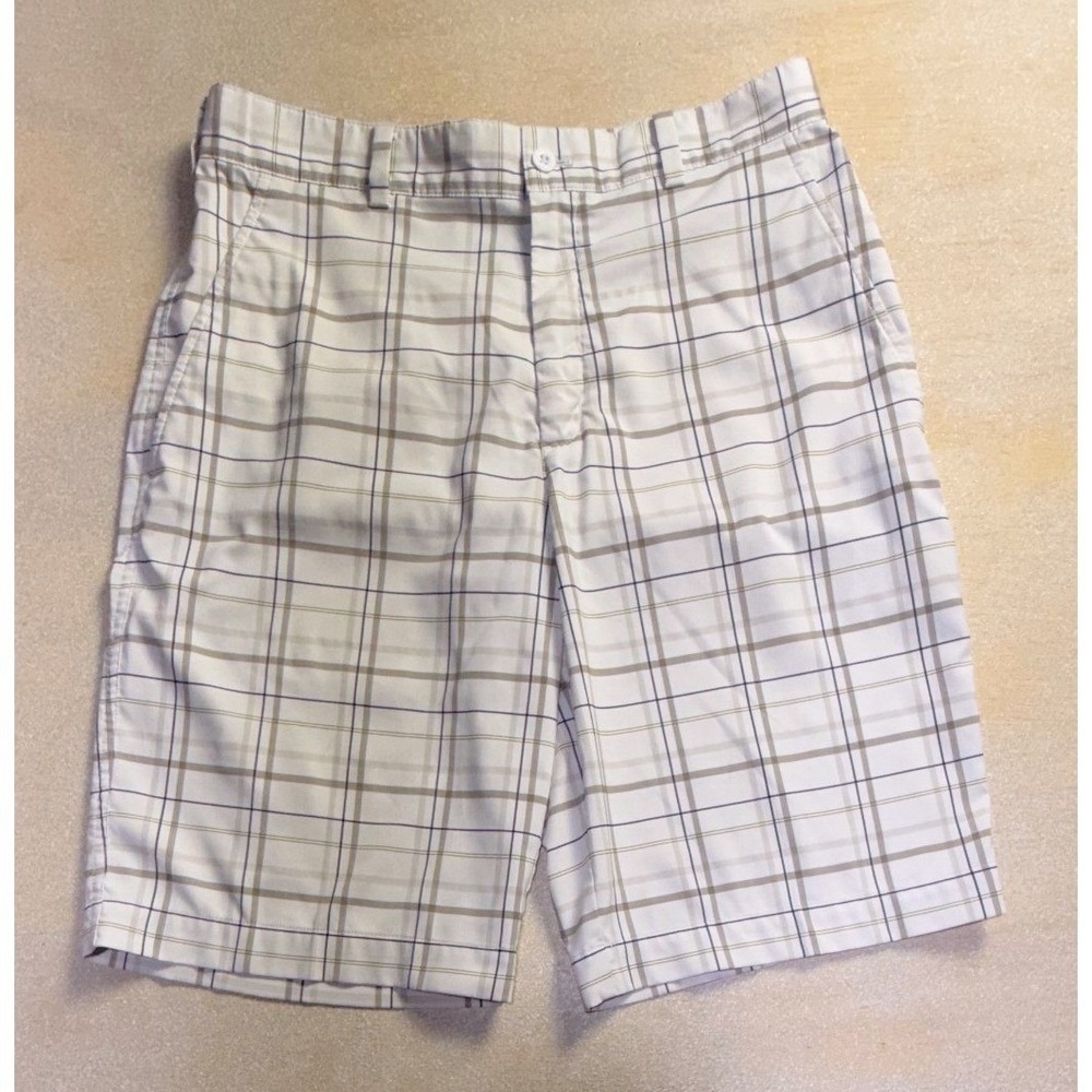 Nike Golf Dri-FIT Plaid Shorts Mens 30 White Tan Navy Blue Performance-2413